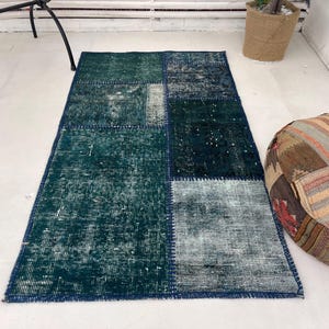 2x3 Turquoise small doormat 2x3 ft Vintage small blue runner 2x3 Turquoise small runner 2x3 Turkish handmade rugs 2x3 Small doormat,86x73 cm