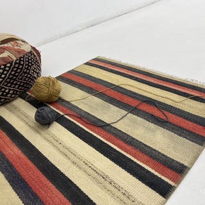 2&#39;2x4&#39;5 ft,Red Striped Turkish small rug,2x5 colorful stripes handmade vintage small rug,yellow stripes colorful doormat,natural rug,139x68