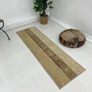 2x6 Handgewebter Neutral Beige Tönen Teppich, Natürlicher kleiner Kelim Teppich,Boho Modern,Vintage Stil Teppich,handgefertigter genähter Teppich,174 x 53 cm