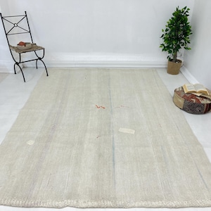 6x9 ft Vintage Turkish Kilim Rug,Neutral Beige Handwoven AreaRug,Boho Farmhouse Decor,Large Hemp Flatweave Rug,Minimalist Rustic Rug,273x203