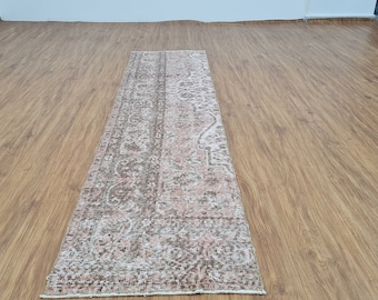 2x7 Powder Color Runner Rug,2x7 ft,Faded Turkish Runner,Vintage Runner Carpet,2x7 Bohemian Runner Rug,Powder Hallway Rug,236x56 cm SKU:2412