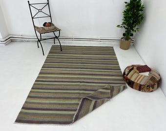 4 x 6 gestreepte vintage kelim, 4'6 x 6'6 ft, Turks kelimtapijt 4 x 6, bleke kleuren gestreept tapijt, kleurrijke kelim 4 x 6, vintage kilim 4 x 6201 x 141 cm