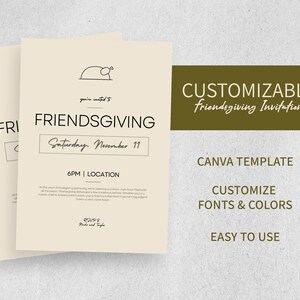 Customizable Friendsgiving Invitation Template - 5x7 - Two Color Options and Front Cover