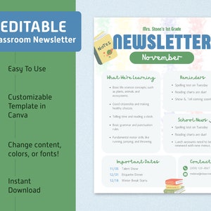 Editable Classroom Newsletter Template in Canva