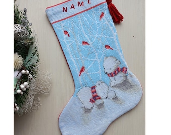 Finished Cross Stitch Christmas Stocking Personalization Christmas Gift Is Made To Order By NatalieARTEmbroidery.
