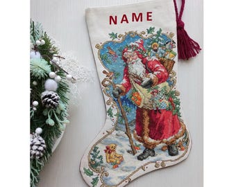 Finished Cross Stitch Christmas Stocking Personalization Christmas Gift Is Made To Order By NatalieARTEmbroidery.