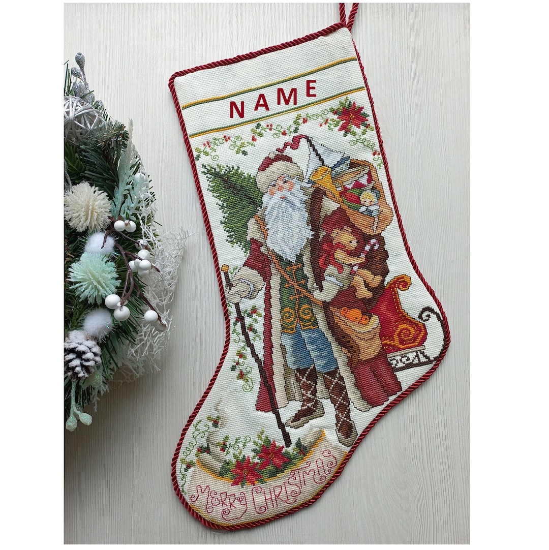 Finished Cross Stitch Christmas Stocking Personalization Christmas Gift