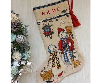 Finished Cross Stitch Christmas Stocking Personalization Christmas Gift by NatalieARTEmbroidery.