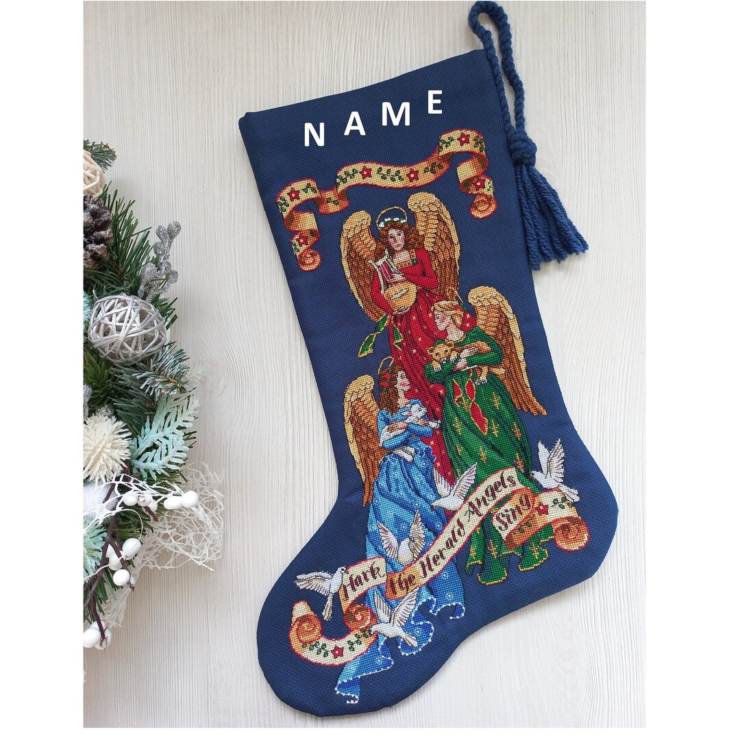 Finished Cross Stitch Christmas Stocking Personalization Etsy