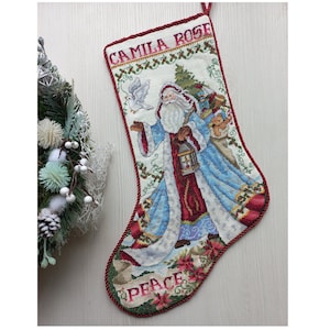 Finished Cross Stitch Christmas Stocking Personalization Christmas Gift Is Made To Order By NatalieARTEmbroidery.