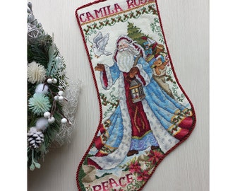 Finished Cross Stitch Christmas Stocking Personalization Christmas Gift Is Made To Order By NatalieARTEmbroidery.