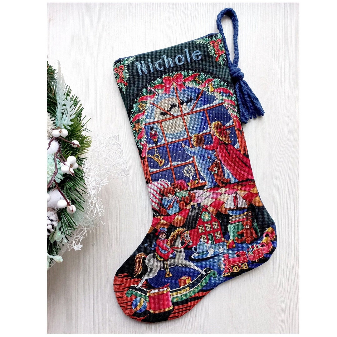 Finished Cross Stitch Christmas Stocking Personalization Etsy UK