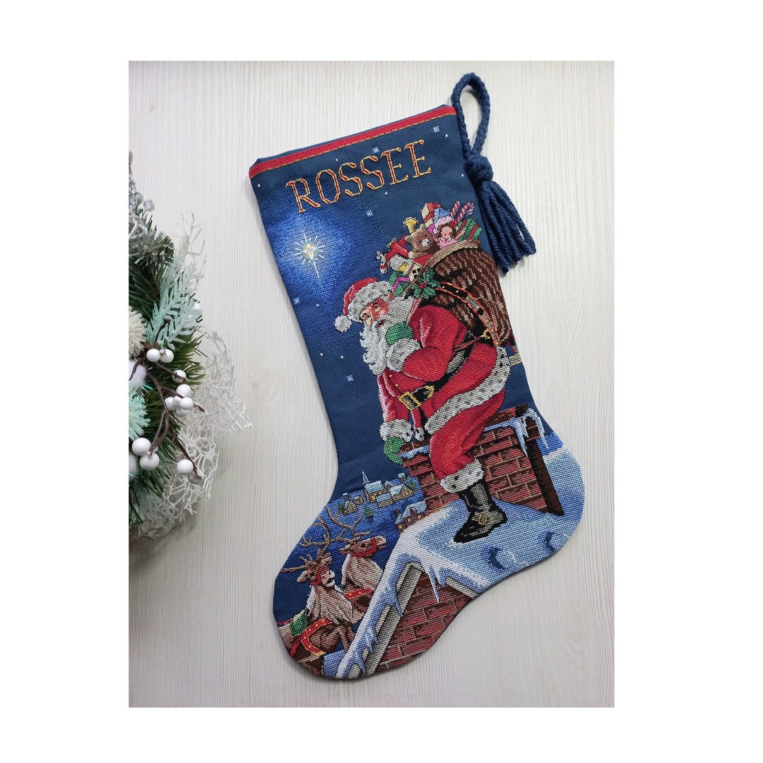 Finished Cross Stitch Christmas Stocking Personalization Etsy