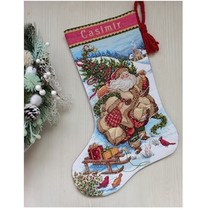 Finished Cross Stitch Christmas Stocking Personalization Christmas Gift Is Made To Order By NatalieARTEmbroidery.