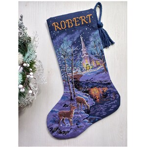Finished Cross Stitch Christmas Stocking Personalization Christmas Gift Is Made To Order By NatalieARTEmbroidery.