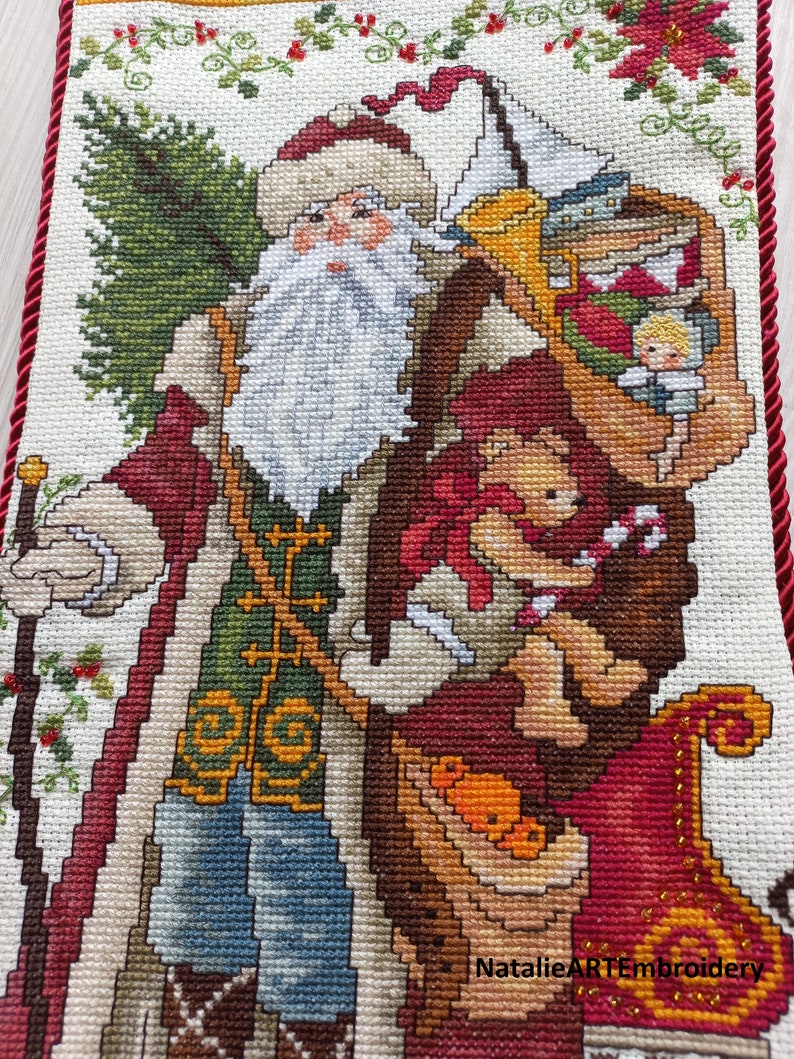 Finished Cross Stitch Christmas Stocking Personalization Christmas Gift