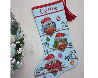 Finished Cross Stitch Christmas Stocking Personalization Christmas Gift Is Made To Order By NatalieARTEmbroidery.