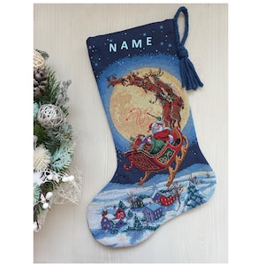 Finished Cross Stitch Christmas Stocking Personalization Christmas Gift Is Made To Order By NatalieARTEmbroidery.