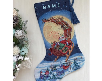 Finished Cross Stitch Christmas Stocking Personalization Christmas Gift Is Made To Order By NatalieARTEmbroidery.