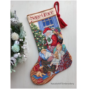 Finished Cross Stitch Christmas Stocking Personalization Christmas Gift Is Made To Order By NatalieARTEmbroidery.
