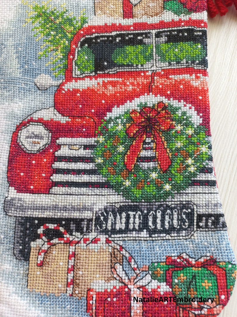 Finished Cross Stitch Christmas Stocking Personalization Christmas Gift