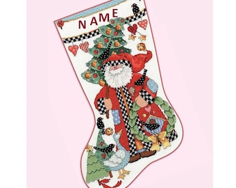 Media navideña personalizada con punto de cruz terminada. Regalo de Navidad hecho a pedido por NatalieARTEmbroidery.