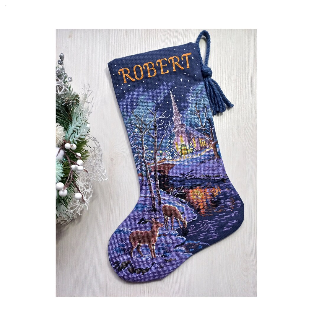 Finished Cross Stitch Christmas Stocking Personalization Etsy