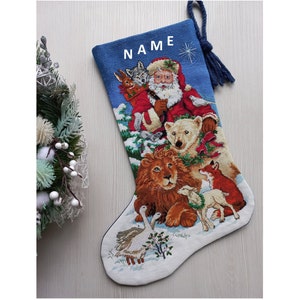 Finished Cross Stitch Christmas Stocking Personalization Christmas Gift Is Made To Order By NatalieARTEmbroidery.
