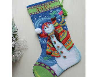 Finished Cross Stitch Christmas Stocking Personalization Christmas Gift by NatalieARTEmbroidery.