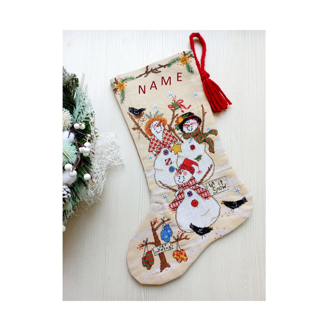 Finished Cross Stitch Christmas Stocking Personalization Etsy