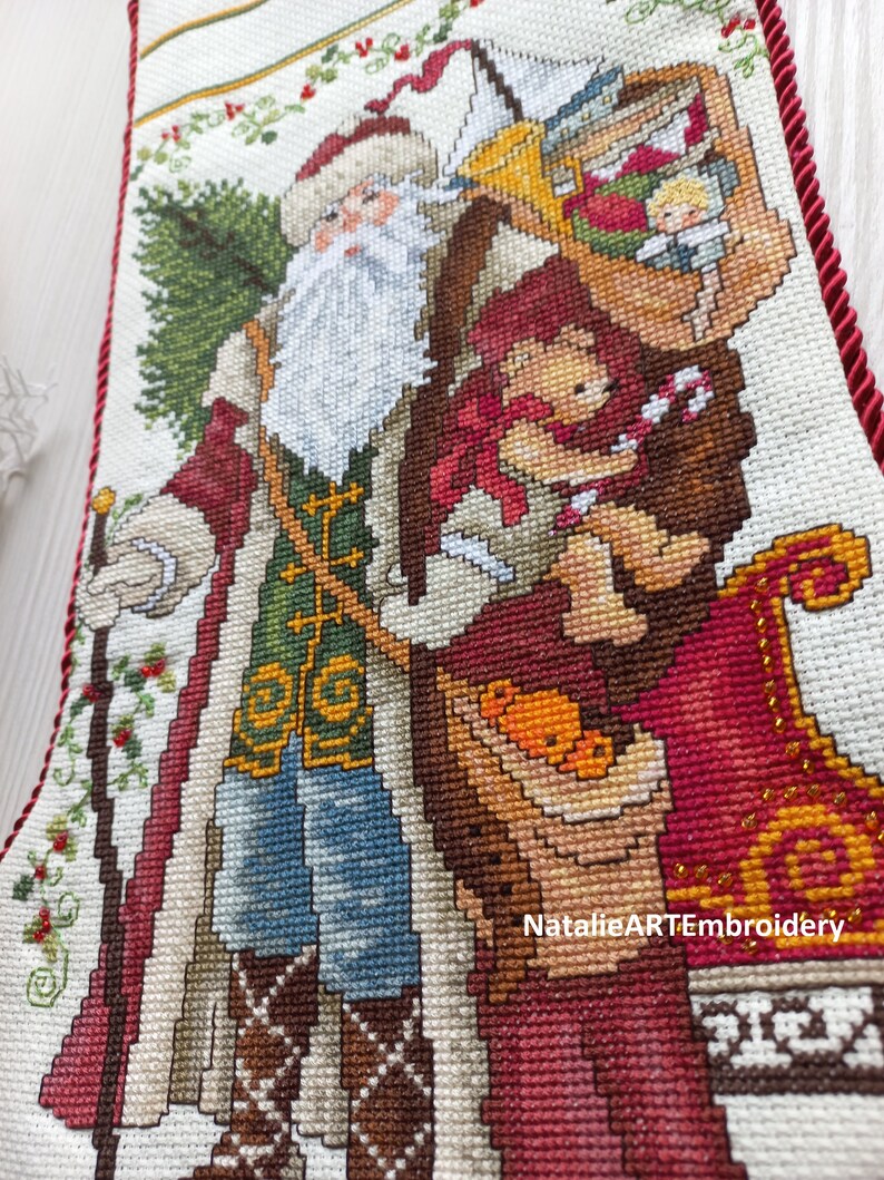 Finished Cross Stitch Christmas Stocking Personalization Christmas Gift
