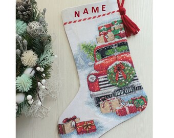 Färdig korsstygnsjulstrumpa personalisering julklapp av NatalieARTEmbroidery.