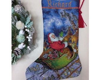 Finished Cross Stitch Christmas Stocking Personalization Christmas Gift Is Made To Order By NatalieARTEmbroidery.
