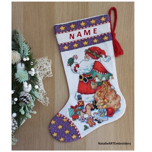 Finished Cross Stitch Christmas Stocking Personalization Christmas Gift Is Made To Order By NatalieARTEmbroidery.