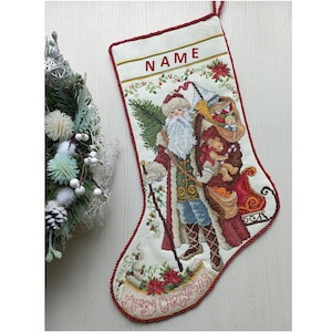 Finished Cross Stitch Christmas Stocking Personalization Christmas Gift Is Made To Order By NatalieARTEmbroidery.