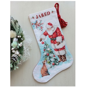 Finished Cross Stitch Christmas Stocking Personalization Christmas Gift Is Made To Order By NatalieARTEmbroidery.