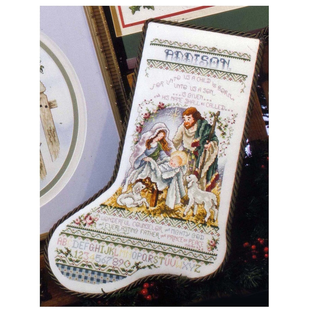 Finished Cross Stitch Christmas Stocking Personalization Christmas Gift