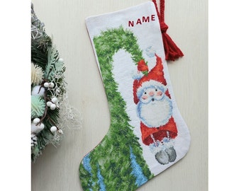 Finished Cross Stitch Christmas Stocking Personalization Christmas Gift by NatalieARTEmbroidery.