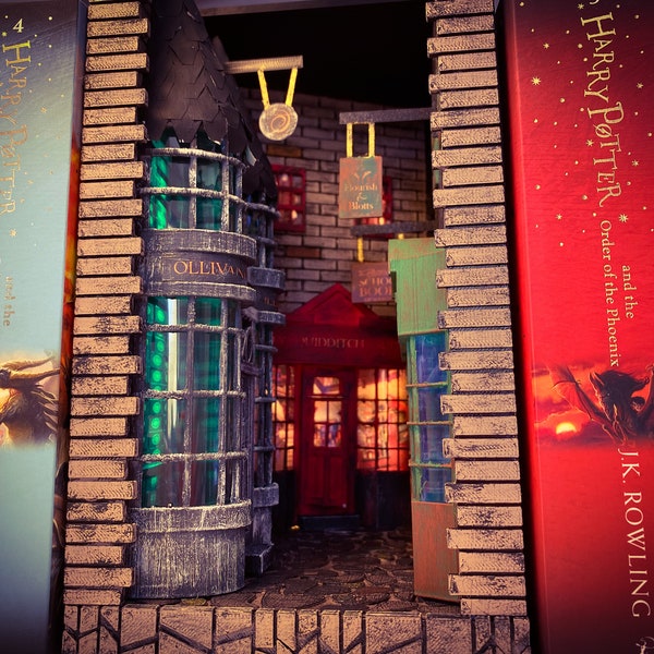 Book Nook, Diagon shelf insert, Magic Alley bookshelf diorama, bookend,wizard