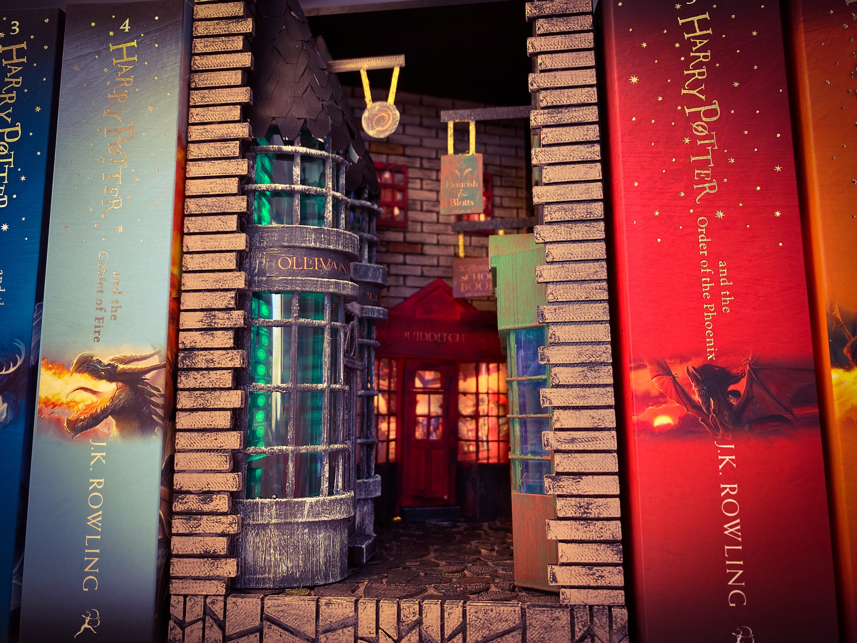 More visuals of my finished Harry Potter Diagon Alley book nook