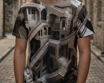 Vintage MC Escher Graphic Tee: Optical Illusion Art Shirt - Etsy