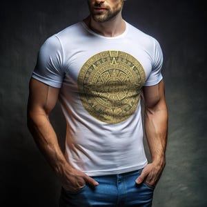Camiseta con gráfico del calendario maya y azteca: estilo bohemio vintage