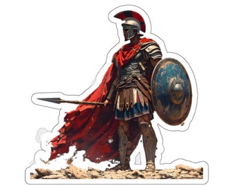 Spartan Warrior Sticker, Roman Warrior Soldier Realistic Kiss-Cut Sticker, Greek Spartan, Myths Greek, Custom Warrior War Fighting Military