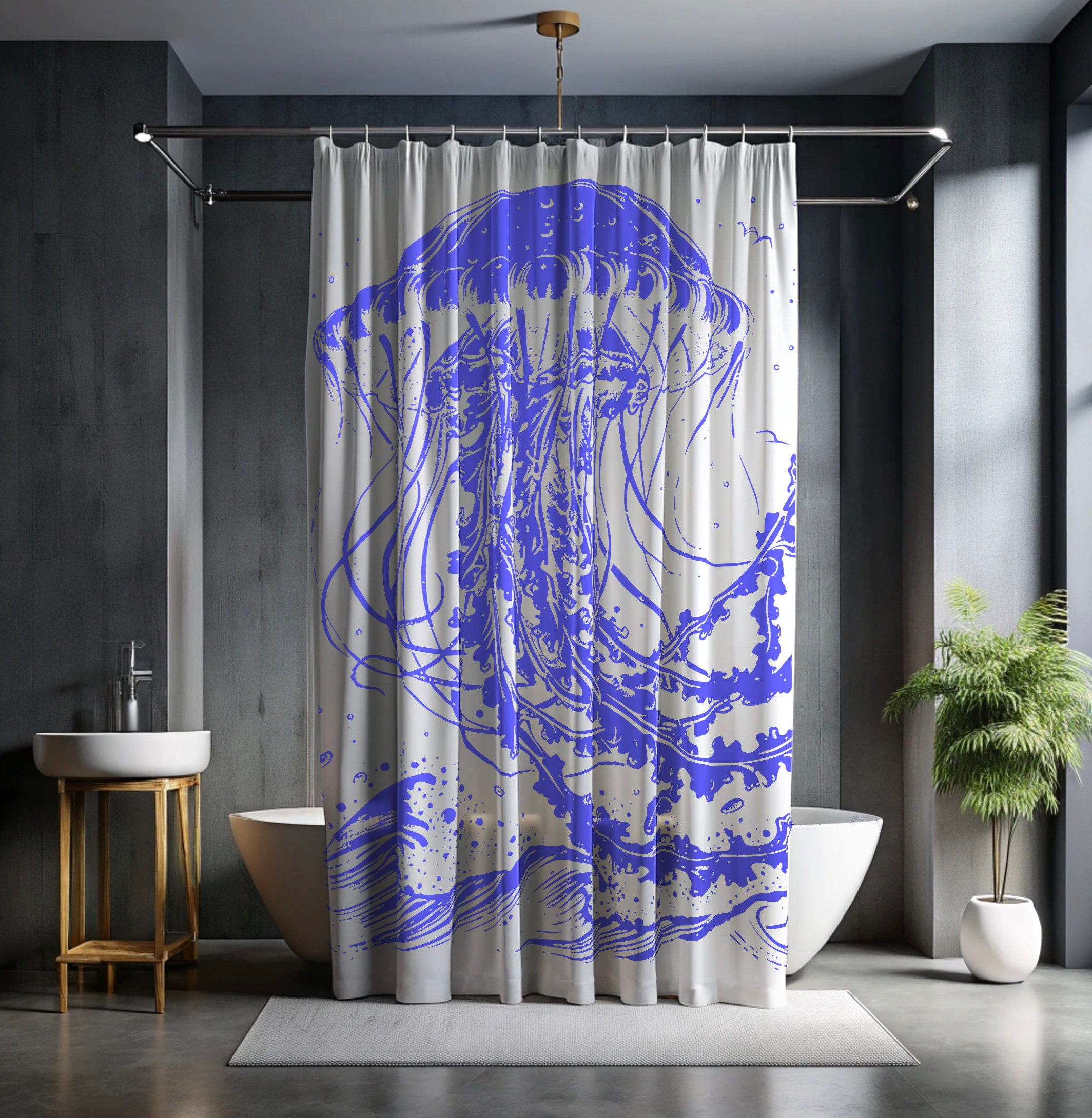 Deep Sea Jellyfish Shower Curtain Ocean Jelly Fish Curtain Jellyfish Minimalist Shower Curtain ...