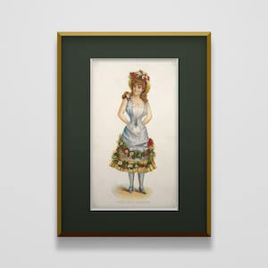 1890 &quot;Miss Kate Vaughan&quot; Original Chromolithographic Theater Souvenir | Antique Victorian Burlesque Costume Fashion Print Wall Art Decor
