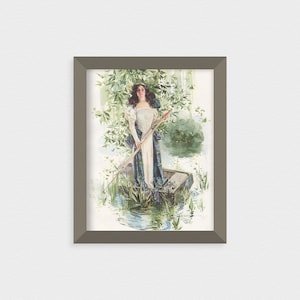 1910 &quot;Lady Of The Lake&quot; Original Print by Howard Chandler Christy | Beautiful Antique Scottish Woman Medieval Wall Art Nouveau Decor