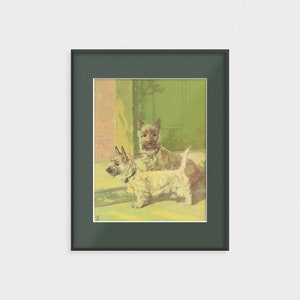 1932 Cane Terrier Original Lithographic Print by Diana Thorne | Retro Green Vintage Book Illustration Wall Art Cheerful Dog Lover Gift Decor