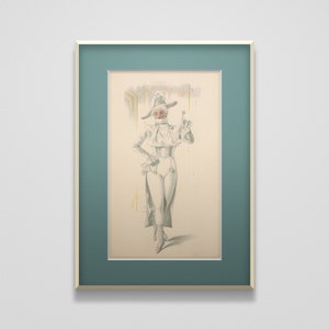 1890s Regency Captain Woman Original Chromolithographic Costume Fashion Print | Antique Victorian Burlesque Theater Souvenir Wall Art Decor