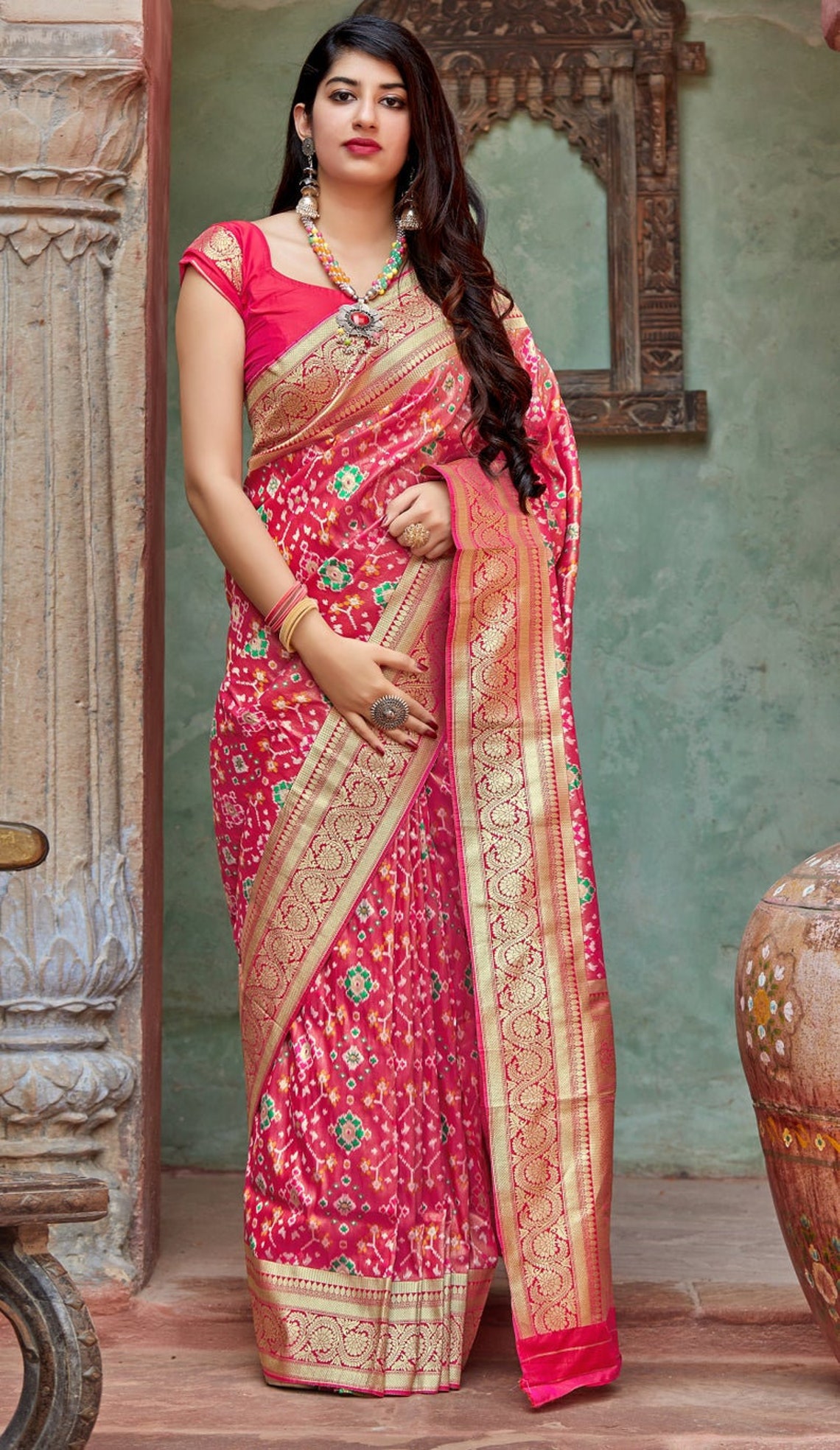 Red Color Banarasi Silk Saree With Free Size BlouseHandmade Etsy