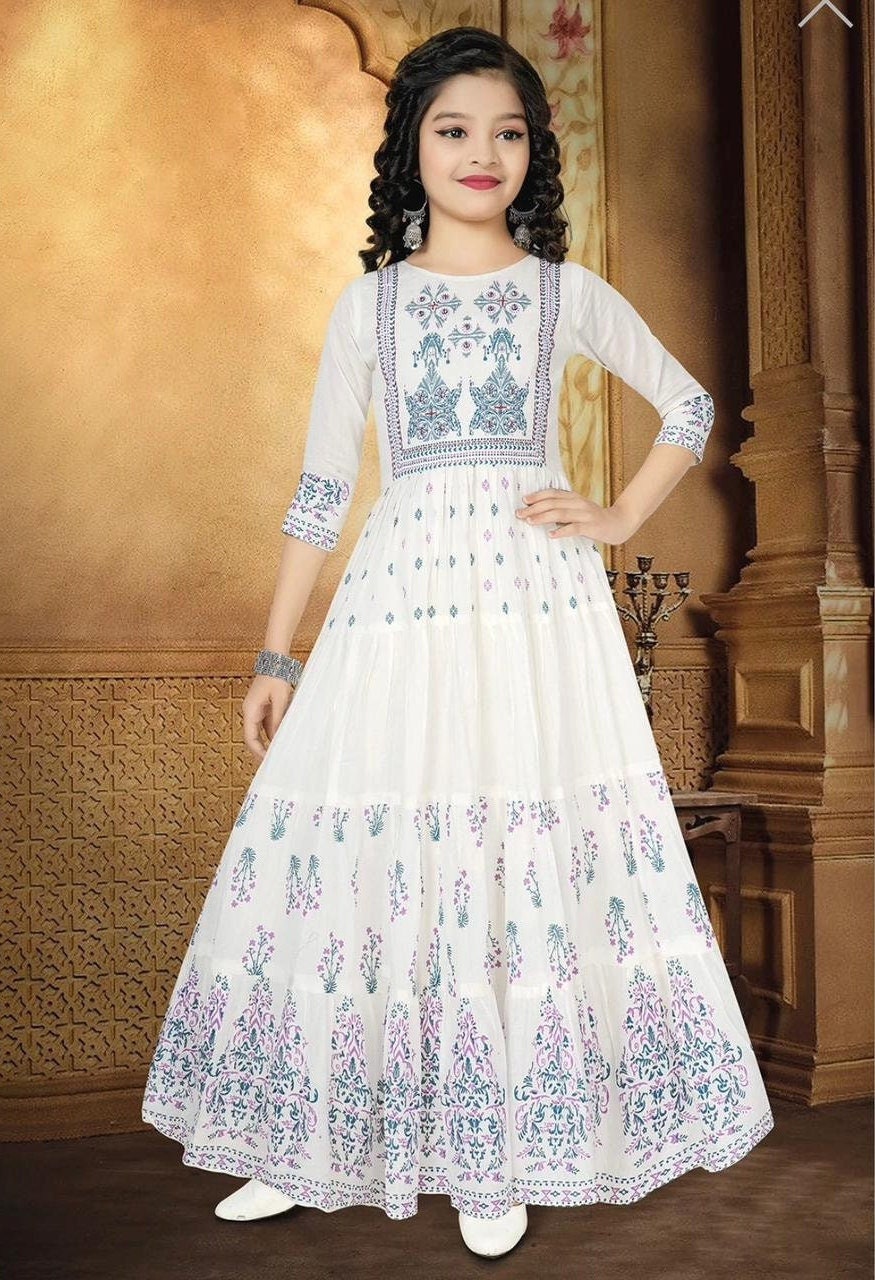 Kids girls Indian Pakistani Asian Ethnic Long Gown Floral Anarkali Dress  Party Designer wear | Kids fashion dress, Girls frock design, Frocks for  girls